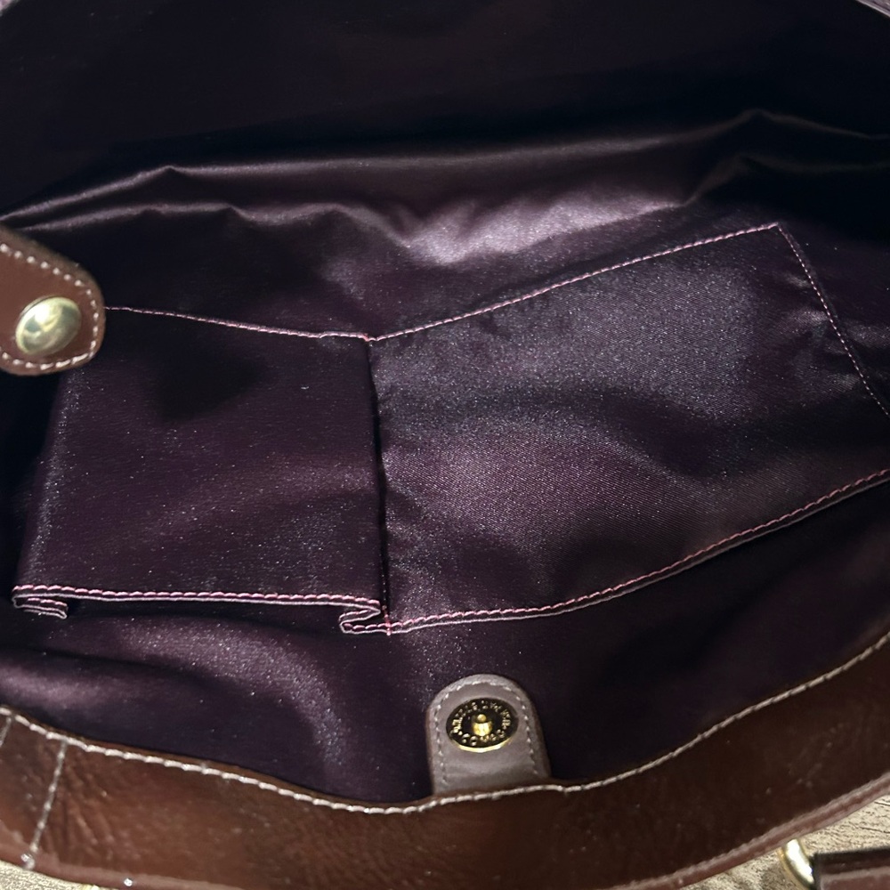 New Coach Ashley Scarf Print Purse F20113 Purple Brown Patent Leather Bag Y2K - Picture 8 of 15